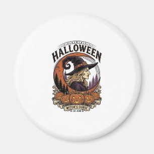 Vintage-Hexen-Halloween-Kürbis-Mond-Gravur-Kunst Magnet