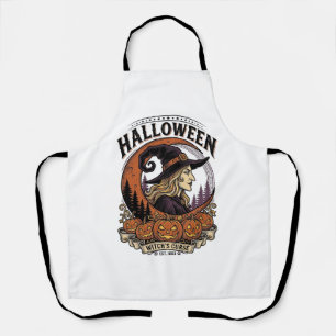 Vintage-Hexen-Halloween-Kürbis-Mond-Gravur-Kunst Schürze