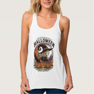 Vintage-Hexen-Halloween-Kürbis-Mond-Gravur-Kunst Tank Top