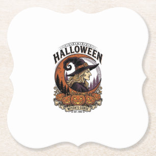 Vintage-Hexen-Halloween-Kürbis-Mond-Gravur-Kunst Untersetzer