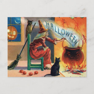 Vintage-Hexen-Halloween-Postkarte Postkarte