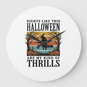 Vintage-Hexen-Halloween-Schreckensszenen-Gravur-De Große Wanduhr