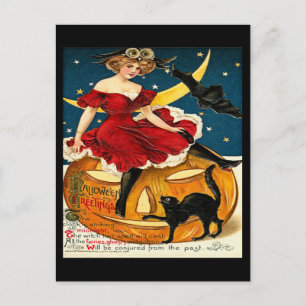 Vintage Hexen-Kürbis Halloween-Grüße Postkarte