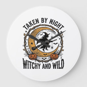 Vintage-Hexen-Shirt Genommene Hexe Halloween-Desig Große Wanduhr