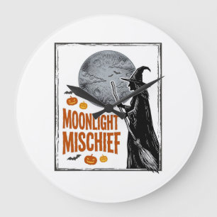 Vintage-Hexen-Shirt Halloween-Mond-Silhouette_1 Große Wanduhr
