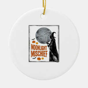Vintage-Hexen-Shirt Halloween-Mond-Silhouette_1 Keramik Ornament