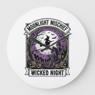 Vintage-Hexen-Shirt mondbeschienenes unheimliches Große Wanduhr