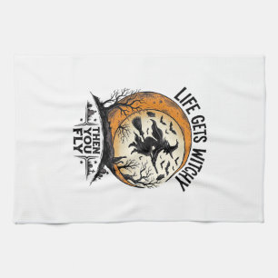 Vintage-Hexen-Shirt Retro-Halloween fliegende Hexe Geschirrtuch