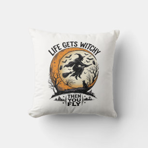 Vintage-Hexen-Shirt Retro-Halloween fliegende Hexe Kissen