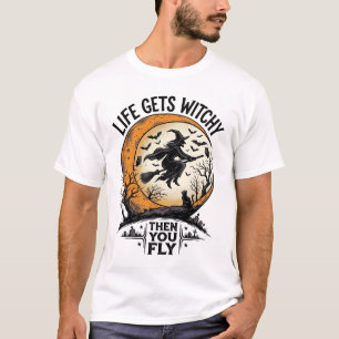 Vintage-Hexen-Shirt Retro-Halloween fliegende Hexe T-Shirt