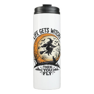 Vintage-Hexen-Shirt Retro-Halloween fliegende Hexe Thermosbecher