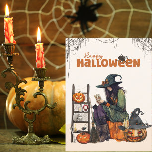Vintage-Hexen-Tarot-Gruselpumpkin-Halloween Postkarte
