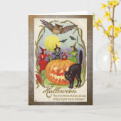 Vintage Hexen- und KürbisHalloween-Karte Karte (Gelbe Blume)