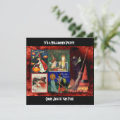 Vintage Hexen und Schwarze Katzen Einladung (Stehend Vorderseite)