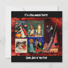 Vintage Hexen und Schwarze Katzen Einladung