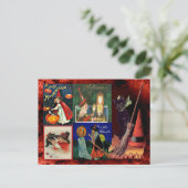 Vintage Hexen und Schwarze Katzen Postkarte (Stehend Vorderseite)