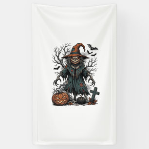 Vintage-Hexen-Vogelscheuche-Halloween-Kürbis-Shirt Banner