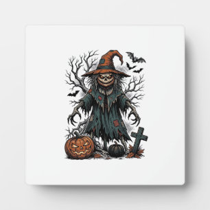 Vintage-Hexen-Vogelscheuche-Halloween-Kürbis-Shirt Fotoplatte