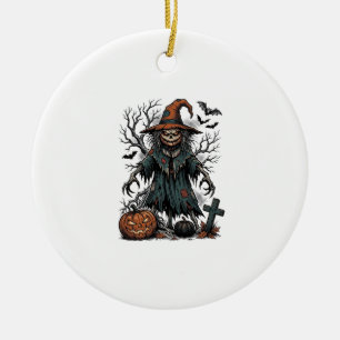 Vintage-Hexen-Vogelscheuche-Halloween-Kürbis-Shirt Keramik Ornament