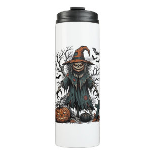 Vintage-Hexen-Vogelscheuche-Halloween-Kürbis-Shirt Thermosbecher