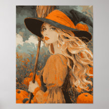 Vintage Hexenbesen Kürbis Elegantes Halloween