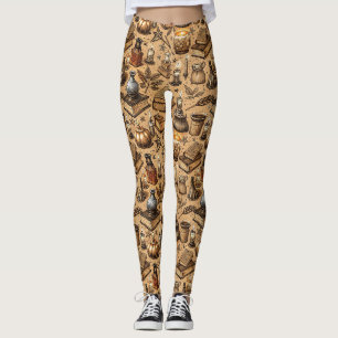 Vintage Hexenbücher & Kerzen Muster Leggings