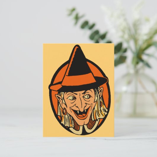 Vintage Hexengesicht Postkarte (Stehend Vorderseite)