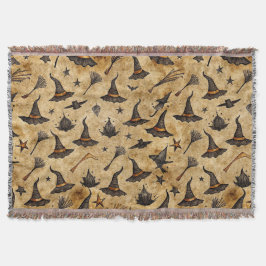 Vintage Hexenhats & Broomsticks Halloween Muster Decke