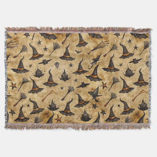 Vintage Hexenhats & Broomsticks Halloween Muster Decke