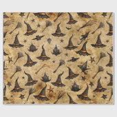 Vintage Hexenhats & Broomsticks Halloween Muster Geschenkpapier (Flach)