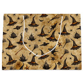 Vintage Hexenhats & Broomsticks Halloween Muster Große Geschenktüte (Vorderseite)