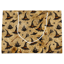 Vintage Hexenhats & Broomsticks Halloween Muster Große Geschenktüte