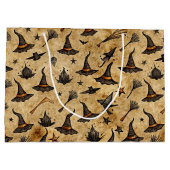 Vintage Hexenhats & Broomsticks Halloween Muster Große Geschenktüte (Rückseite)