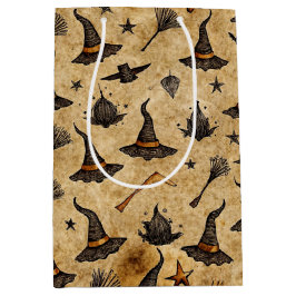 Vintage Hexenhats & Broomsticks Halloween Muster Mittlere Geschenktüte