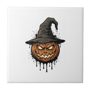 Vintage Hexenhut Kürbis Halloween Grafik_1 Fliese