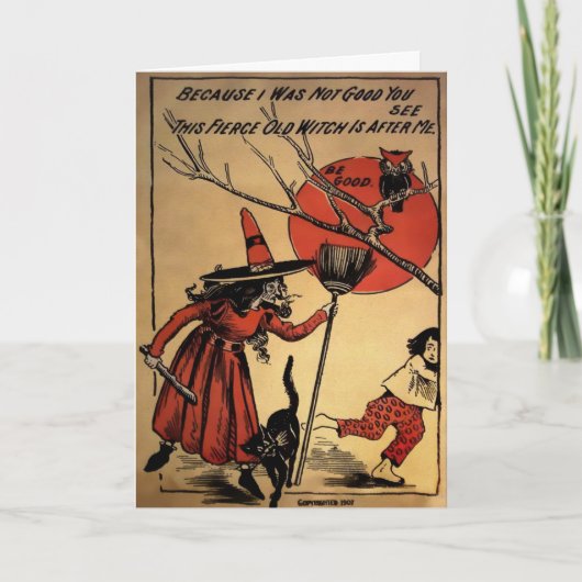 Vintage Hexenkarte Feiertagskarte (Vorderseite)