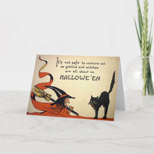 Vintage Hexenkarte Feiertagskarte (Vorderseite)