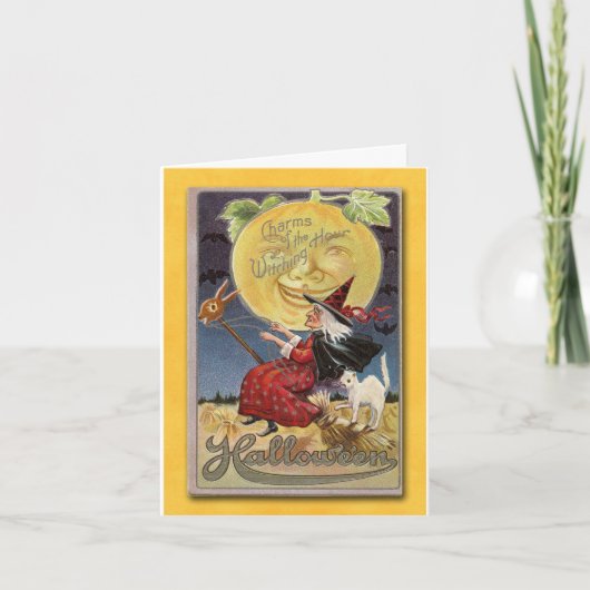 Vintage Hexenkarte Feiertagskarte (Vorderseite)