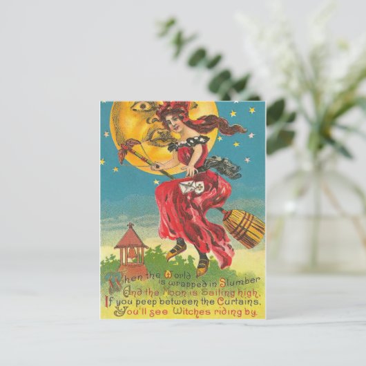Vintage Hexenkarte Postkarte (Stehend Vorderseite)