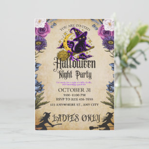 Vintage-Hexenkatze-Halloween-Damen-Nachtparty Einladung