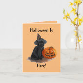 Vintage Hexenkatze Halloween-Karte Karte (Gelbe Blume)