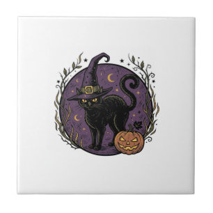 Vintage-Hexenkatze-Halloween-Vektor-Shirt-Design_1 Fliese