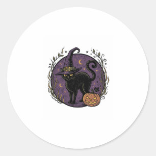 Vintage-Hexenkatze-Halloween-Vektor-Shirt-Design_1 Runder Aufkleber