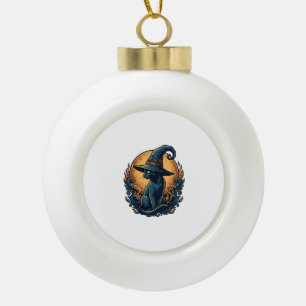 Vintage Hexenkatze Mond Halloween Vektorkunst_1 Keramik Kugel-Ornament