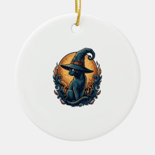 Vintage Hexenkatze Mond Halloween Vektorkunst_1 Keramik Ornament