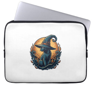 Vintage Hexenkatze Mond Halloween Vektorkunst_1 Laptopschutzhülle