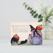 Vintage Hexenkatze Owl Halloween Postkarte (Stehend Vorderseite)