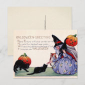 Vintage Hexenkatze Owl Halloween Postkarte (Vorne/Hinten)