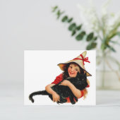 Vintage Hexenkatze und Katzenpostkarte Postkarte (Stehend Vorderseite)