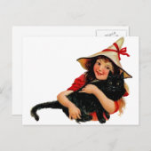 Vintage Hexenkatze und Katzenpostkarte Postkarte (Vorne/Hinten)